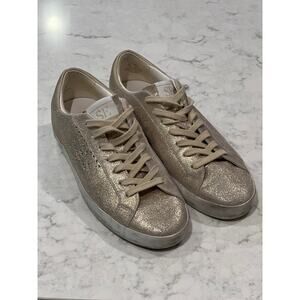 Sam Edelman Women’s Sparkling Leather Lace Up Aubrie Sneakers Shoes Size 8M Gold